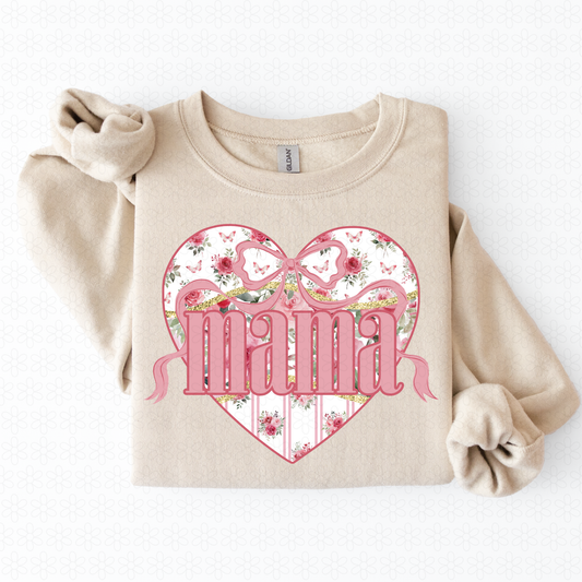Floral Heart Bow Mama Completed Tee