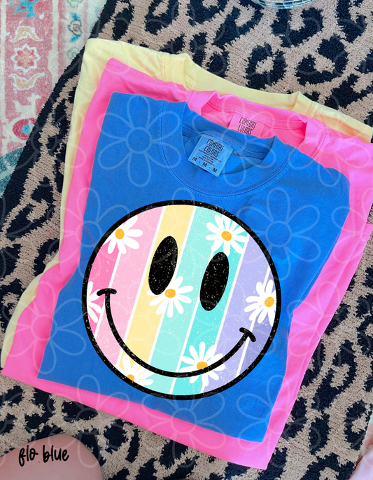 Floral Stripes Smiley DTF Transfer