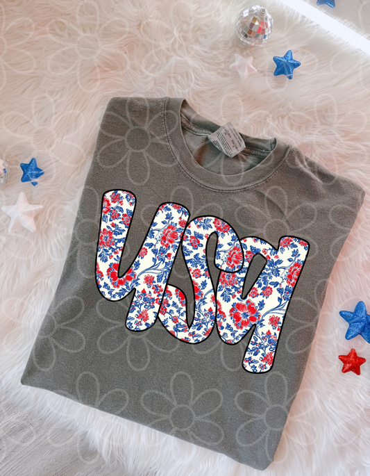 Floral USA Kids Completed Tee