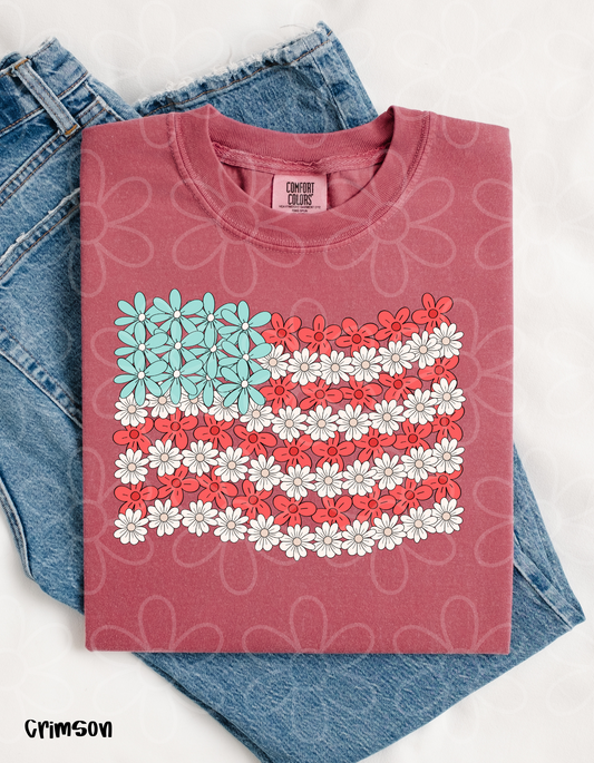 Floral USA Flag DTF Transfer