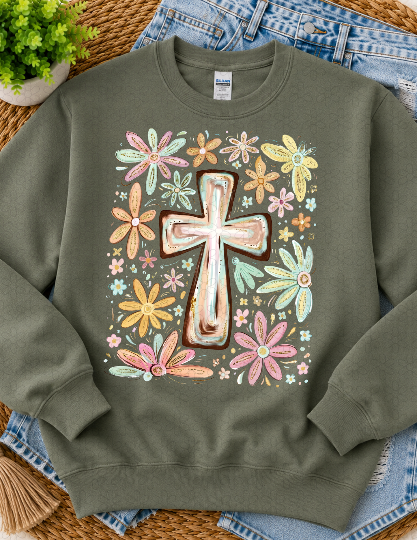 Floral Cross Completed Tee