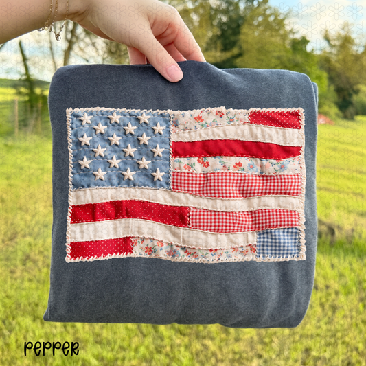 Floral Faux Patch American Flag Completed Tee