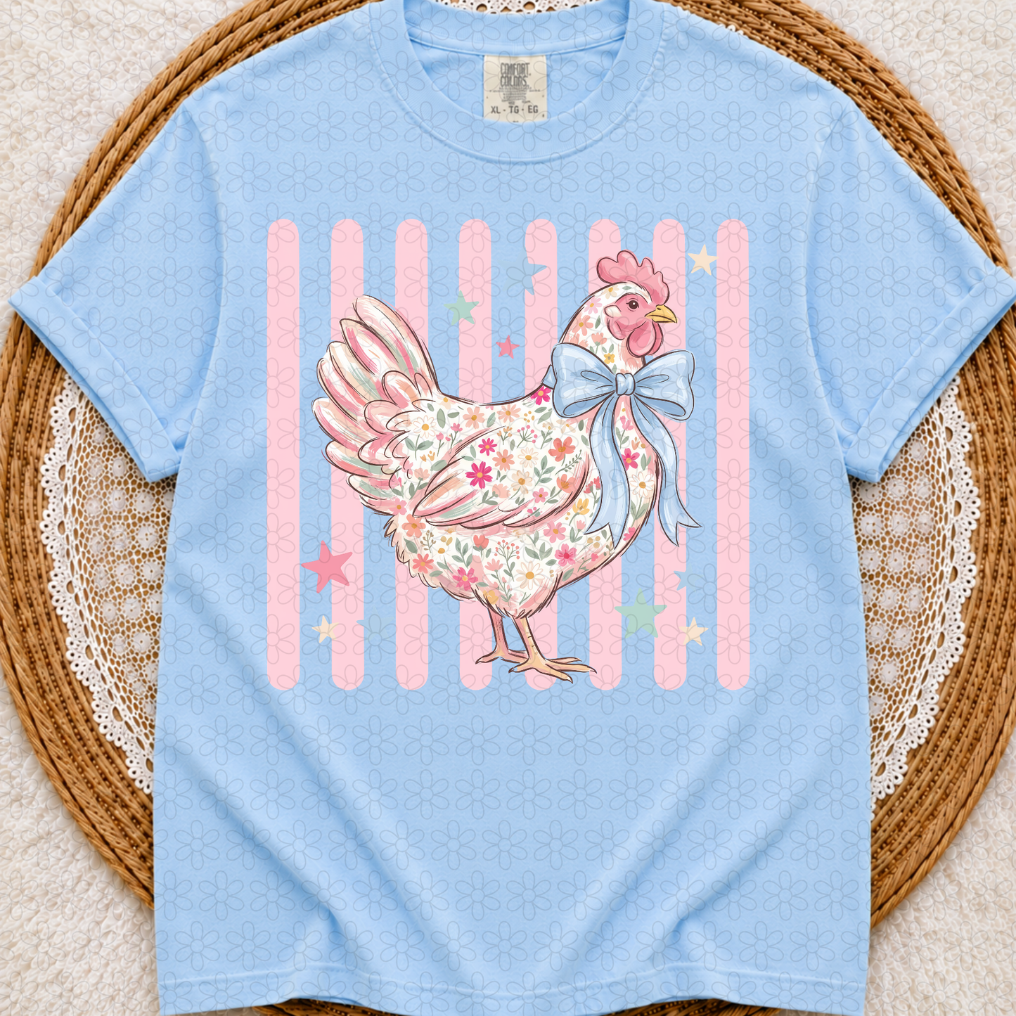 Floral Hen Completed Tee
