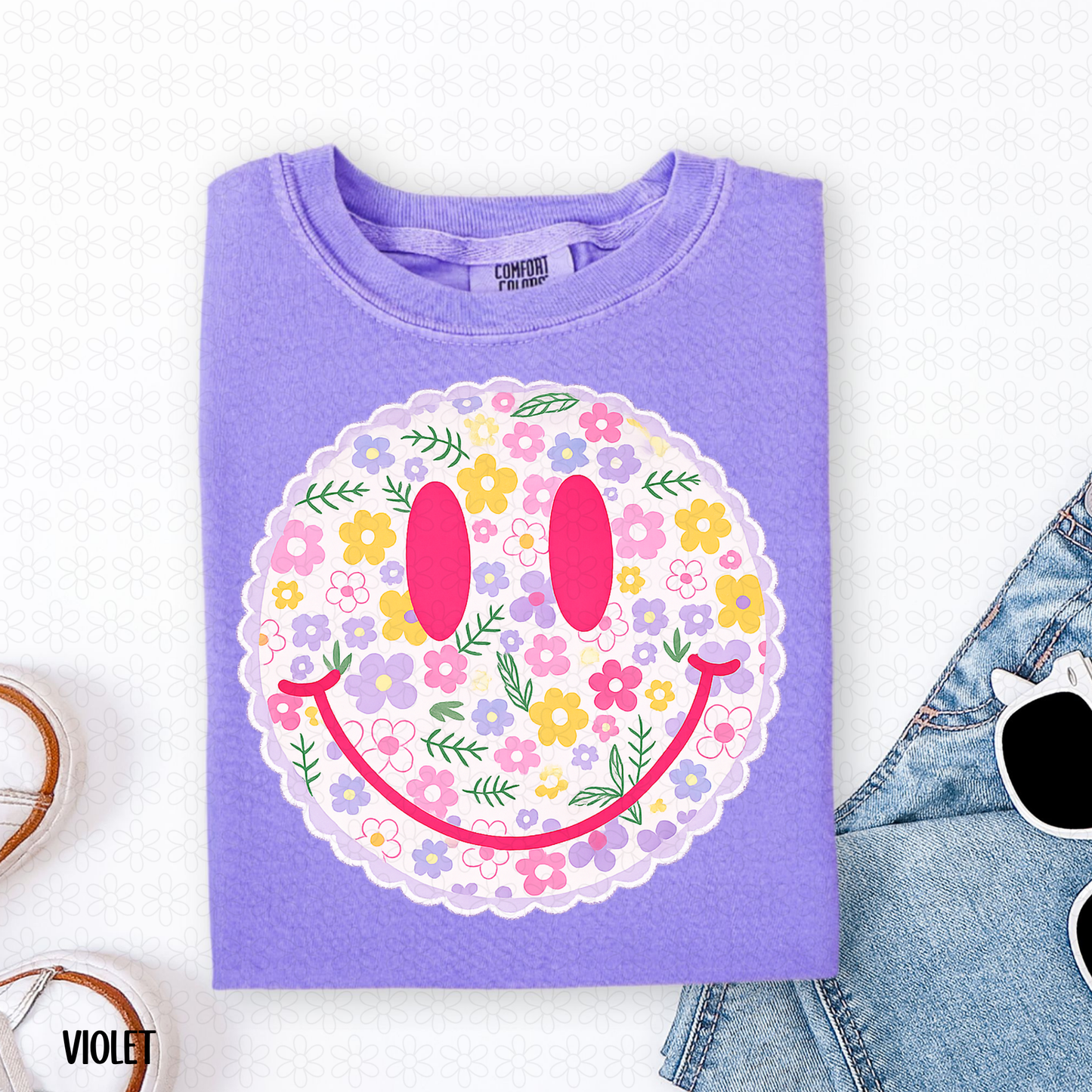 Floral Smiley Facei DTF Transfer