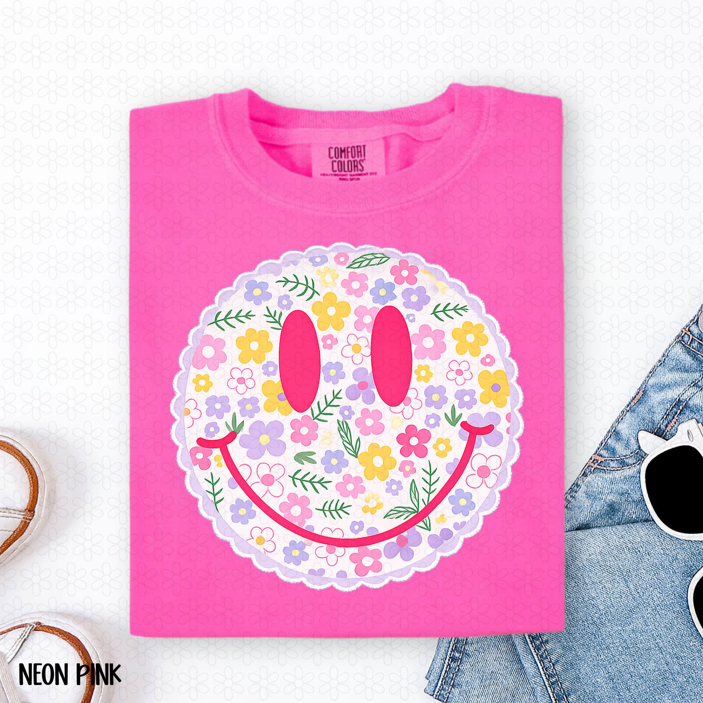 Floral Smiley Facei DTF Transfer