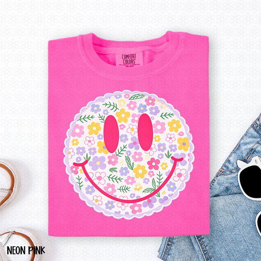 Floral Smiley Facei DTF Transfer