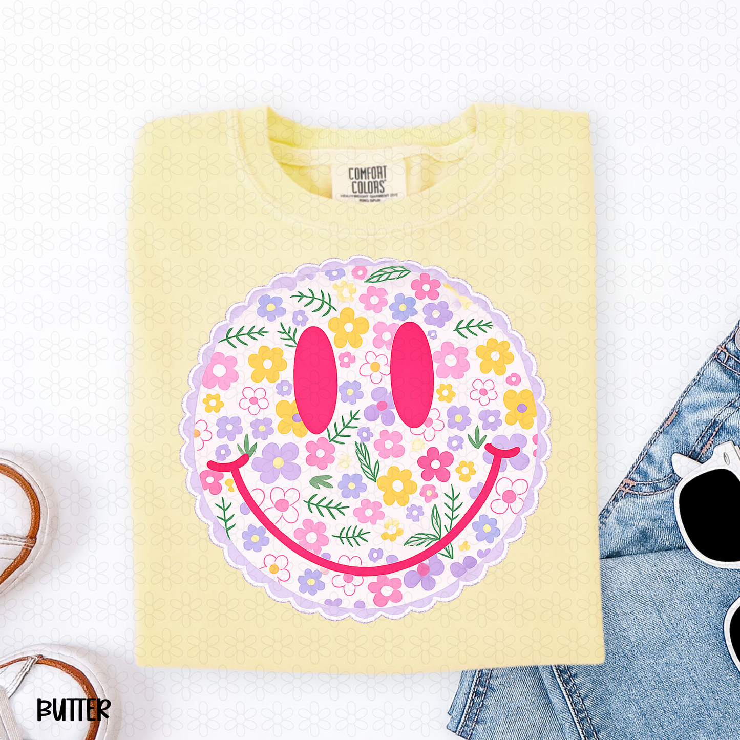 Floral Smiley Facei DTF Transfer