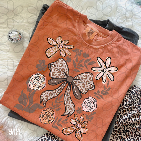 Flowers & Leopard Bow DTF Transfer