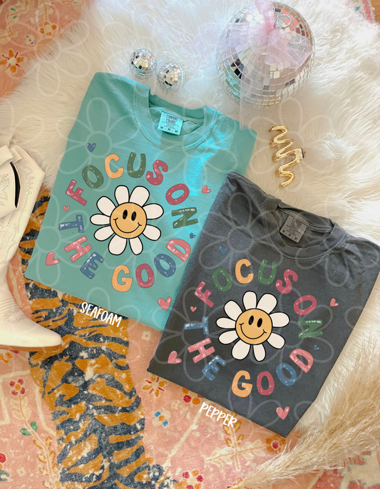 Focus On The Good Flower Smiley Completed Tee