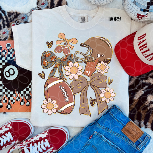 Football Bows & Flowers Kids Completed Tee