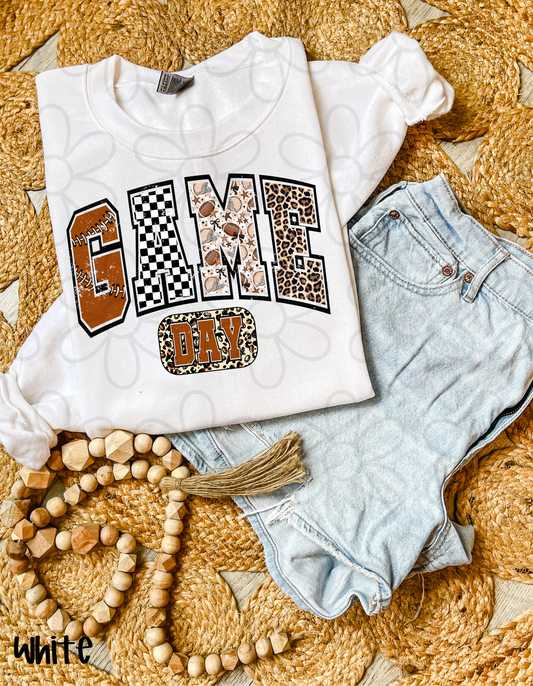Football Game Day Checkered Leopard Completed Tee