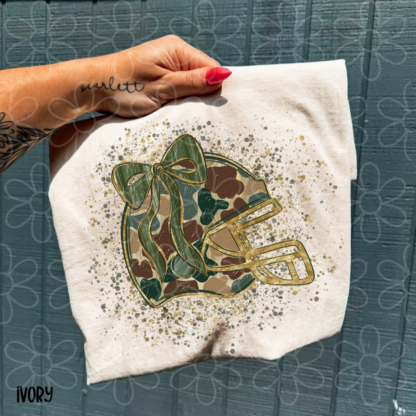 Football Helmet Bow Camo Completed Tee