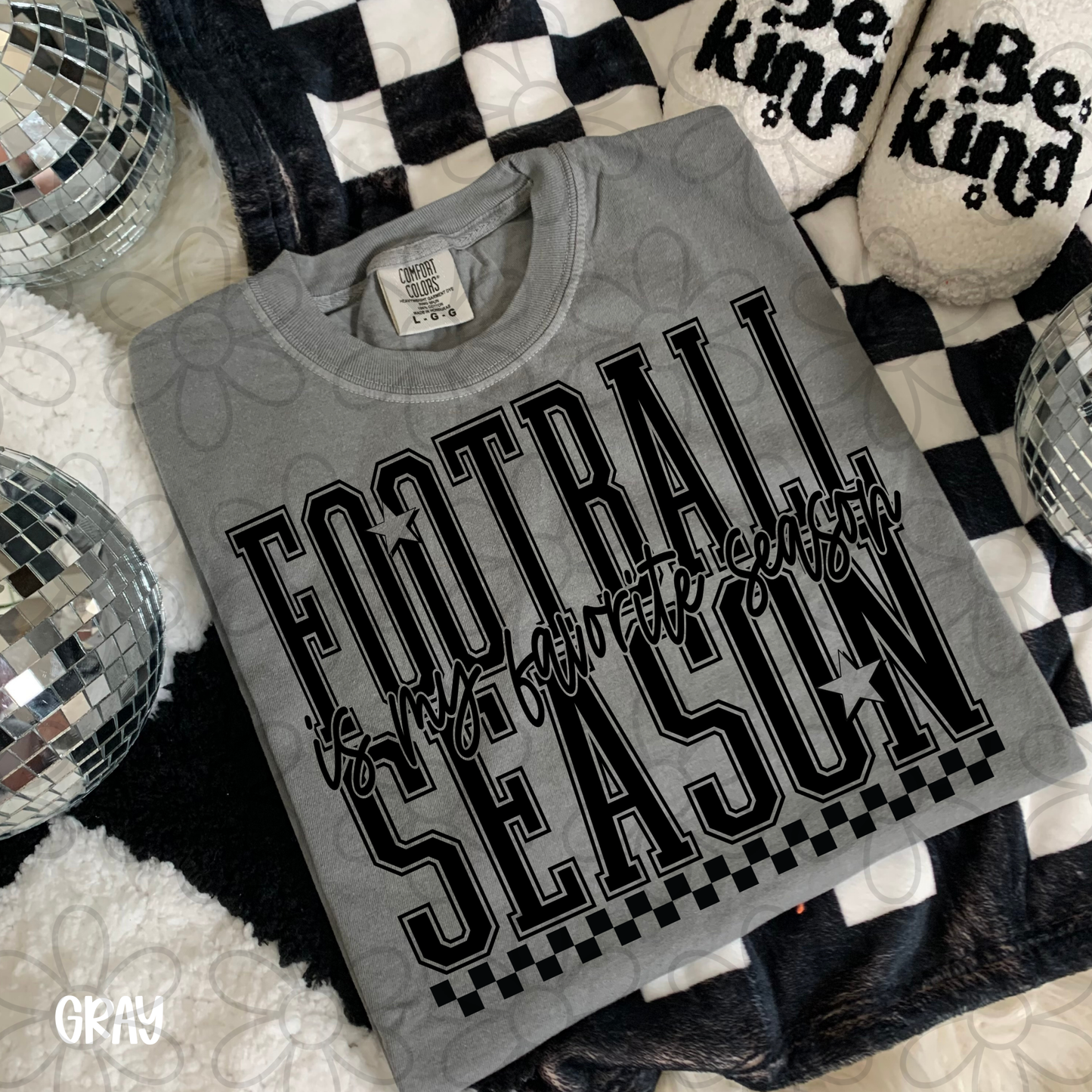 Football Is My Favorite Season Checkered Kids Completed Tee