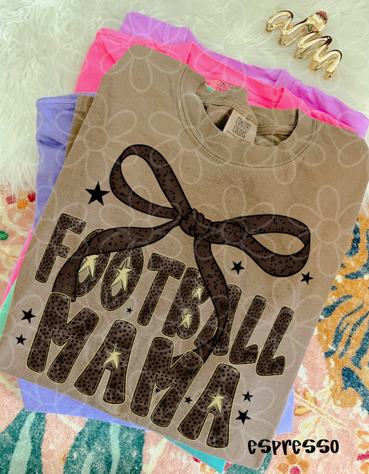 Football Mama Brown Bow Completed Tee