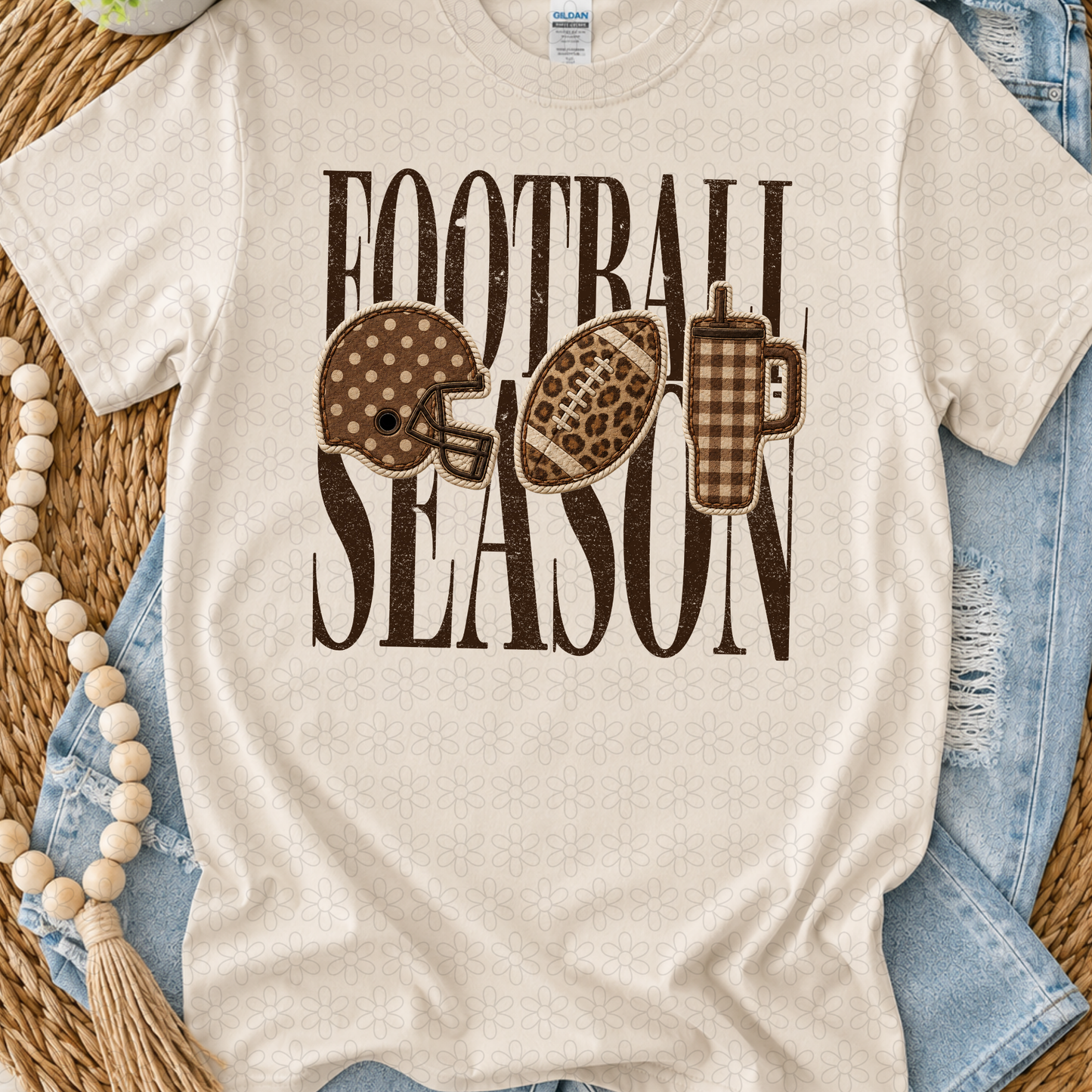Football season leopard checkered polka dot print DTF Transfer