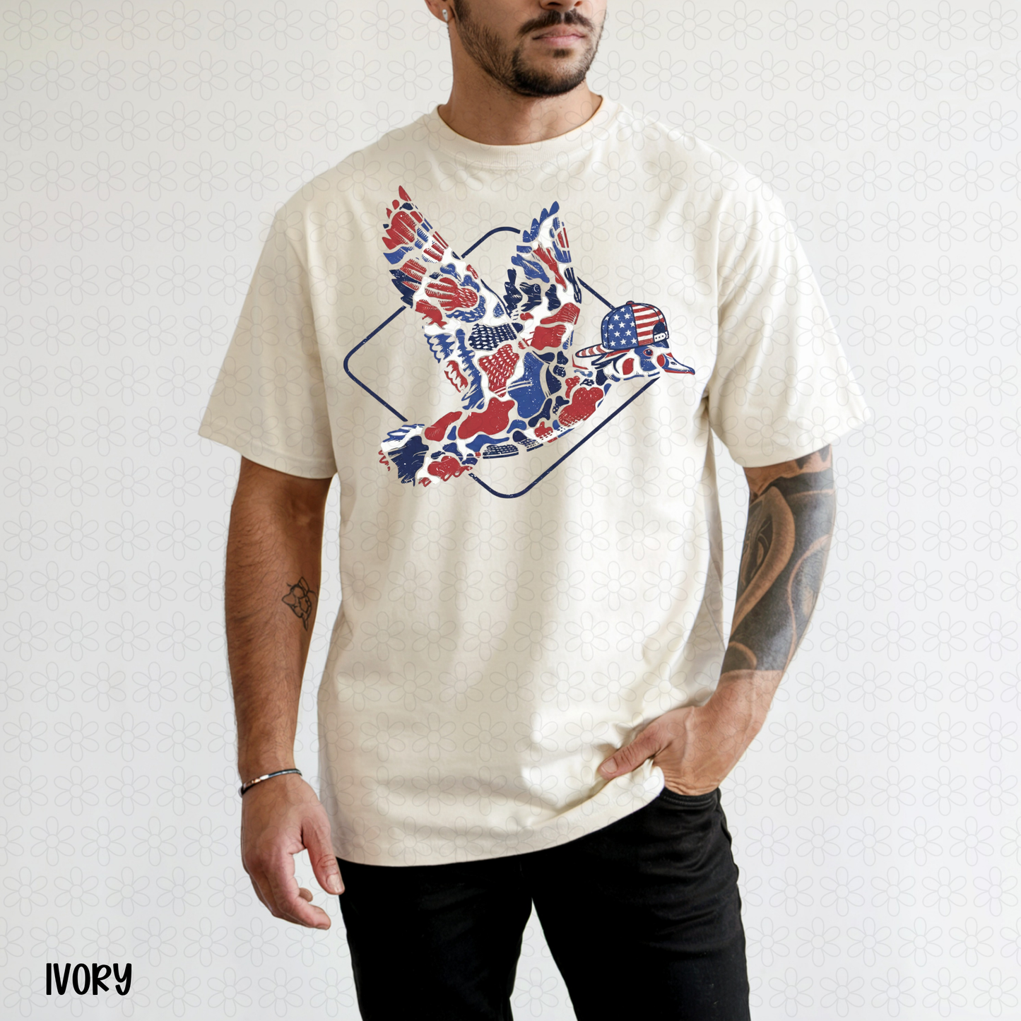 Fourth Of July Camo Mallard Duck Completed Tee