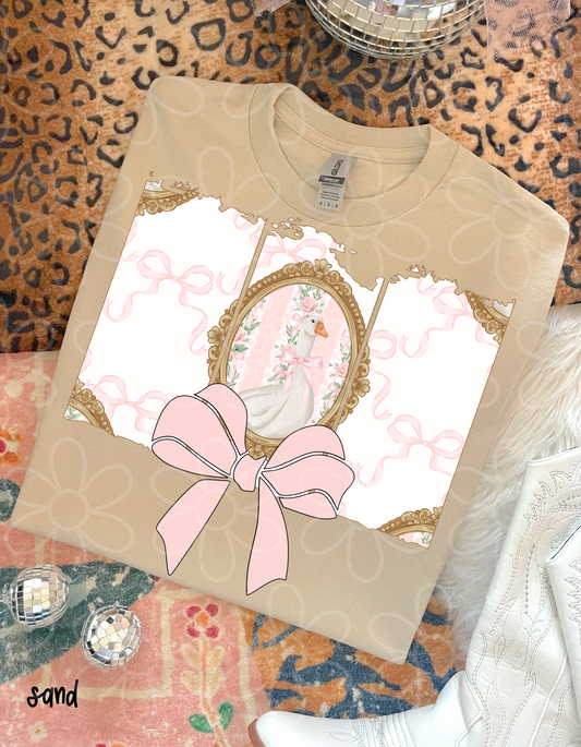 Framed Goose Pink Coquette Bows Completed Tee
