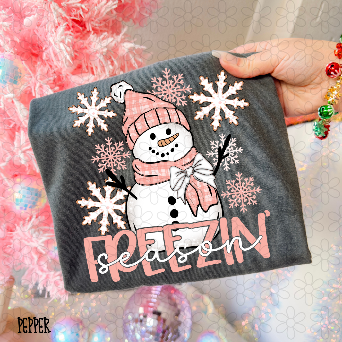 Freezin Season Pink Snowman Completed Tee