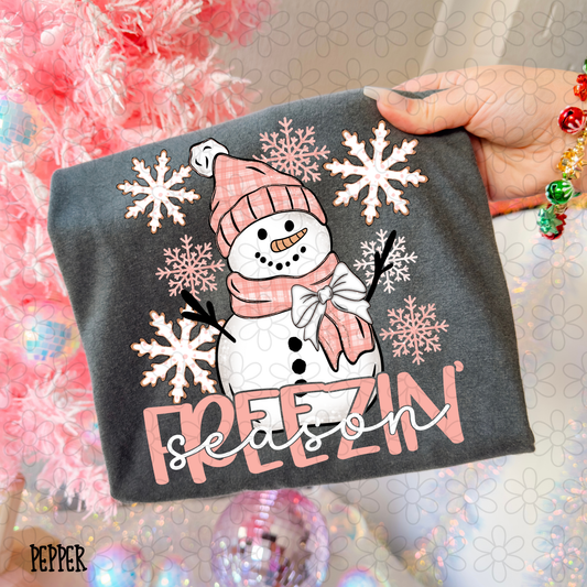 Freezin Season Pink Snowman Kids Completed Tee