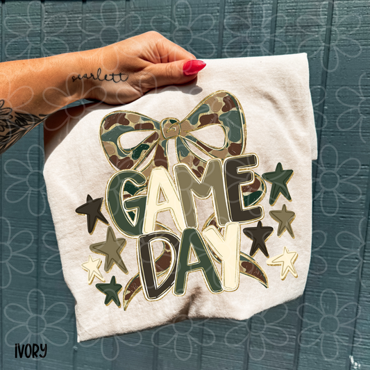 Game Day Camo Bow Completed Tee