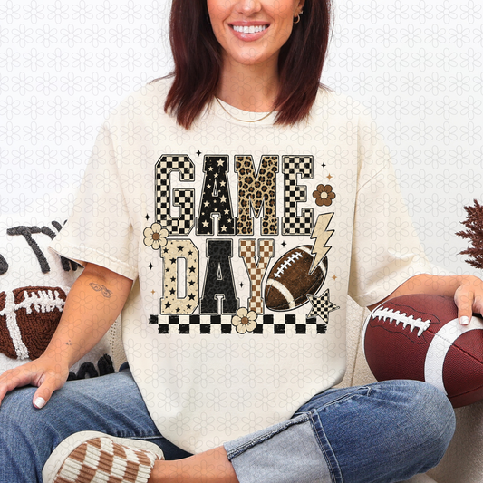 Game day checkered, leopard star Completed Tee