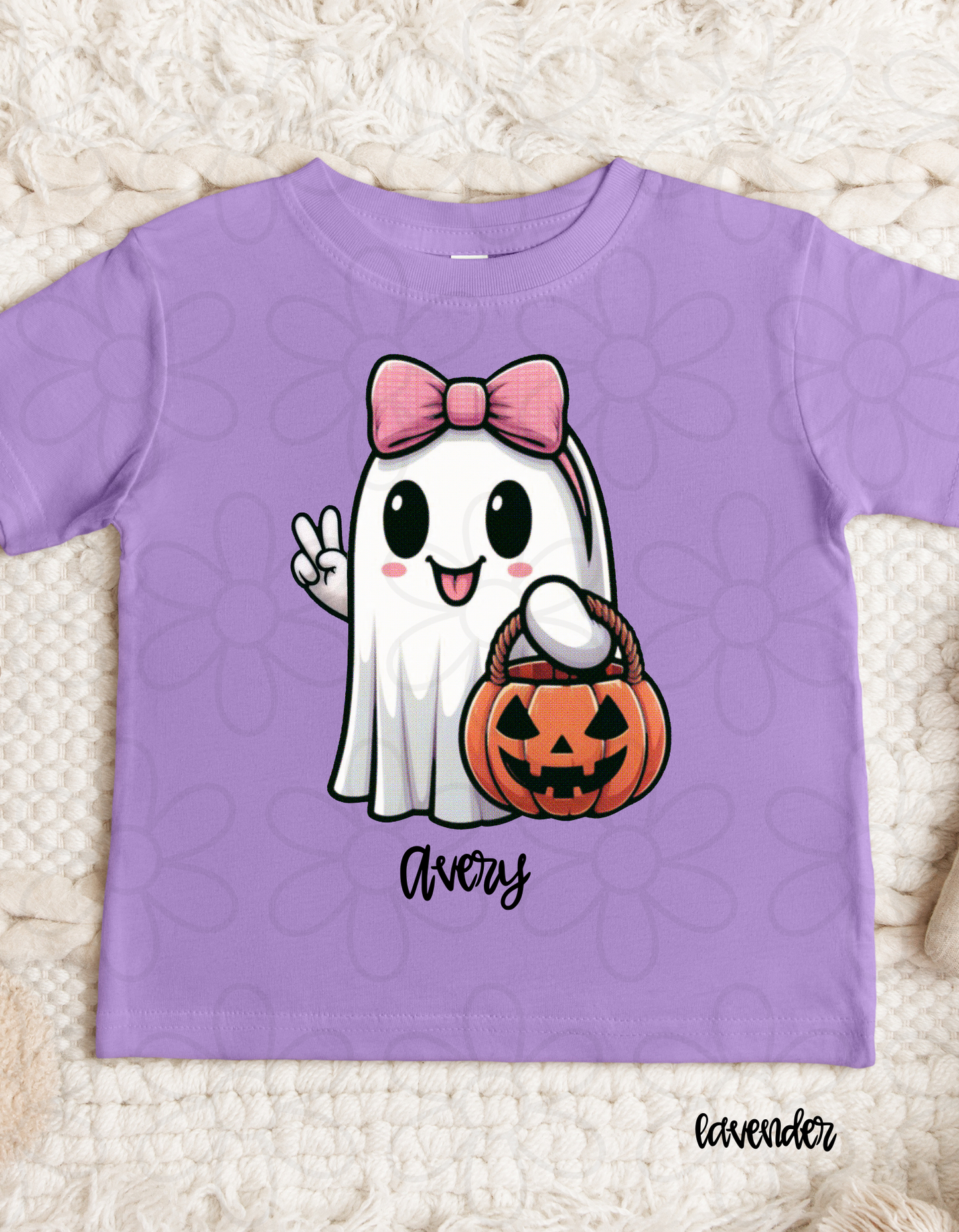 Ghost Bow Peace Sign Custom Name DTF Transfer