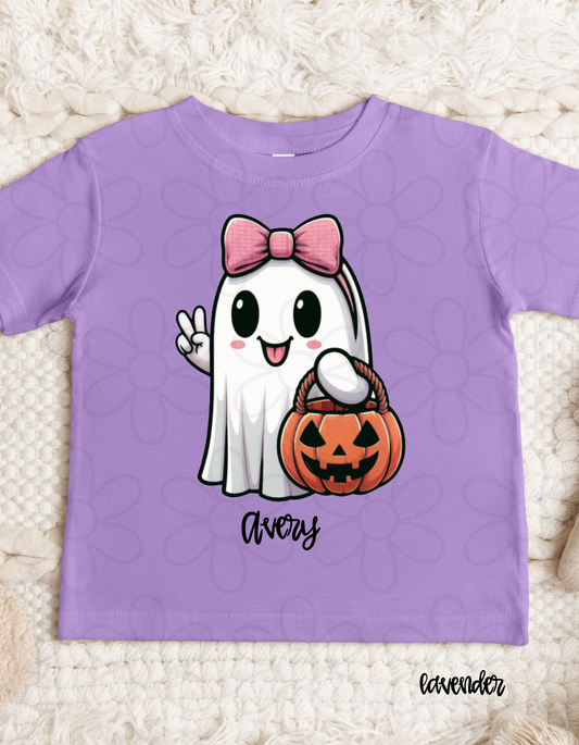 Ghost Bow Peace Sign Custom Name DTF Transfer