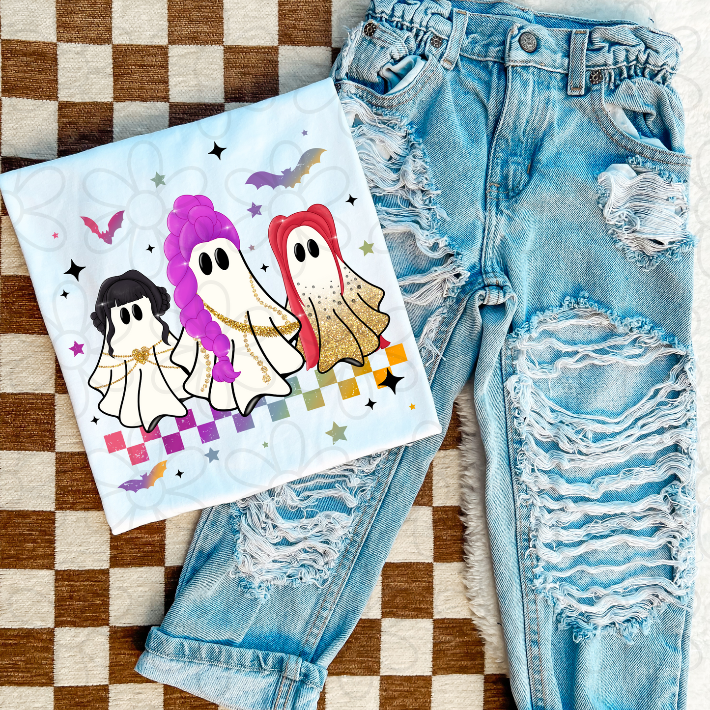 Ghost Trio Colorful Checkered DTF Transfer