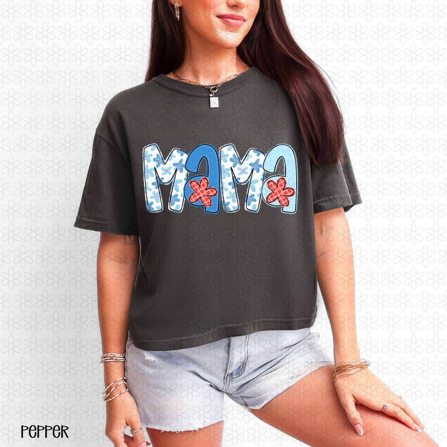 Girls Red White and Blue Custom Name Completed Tee