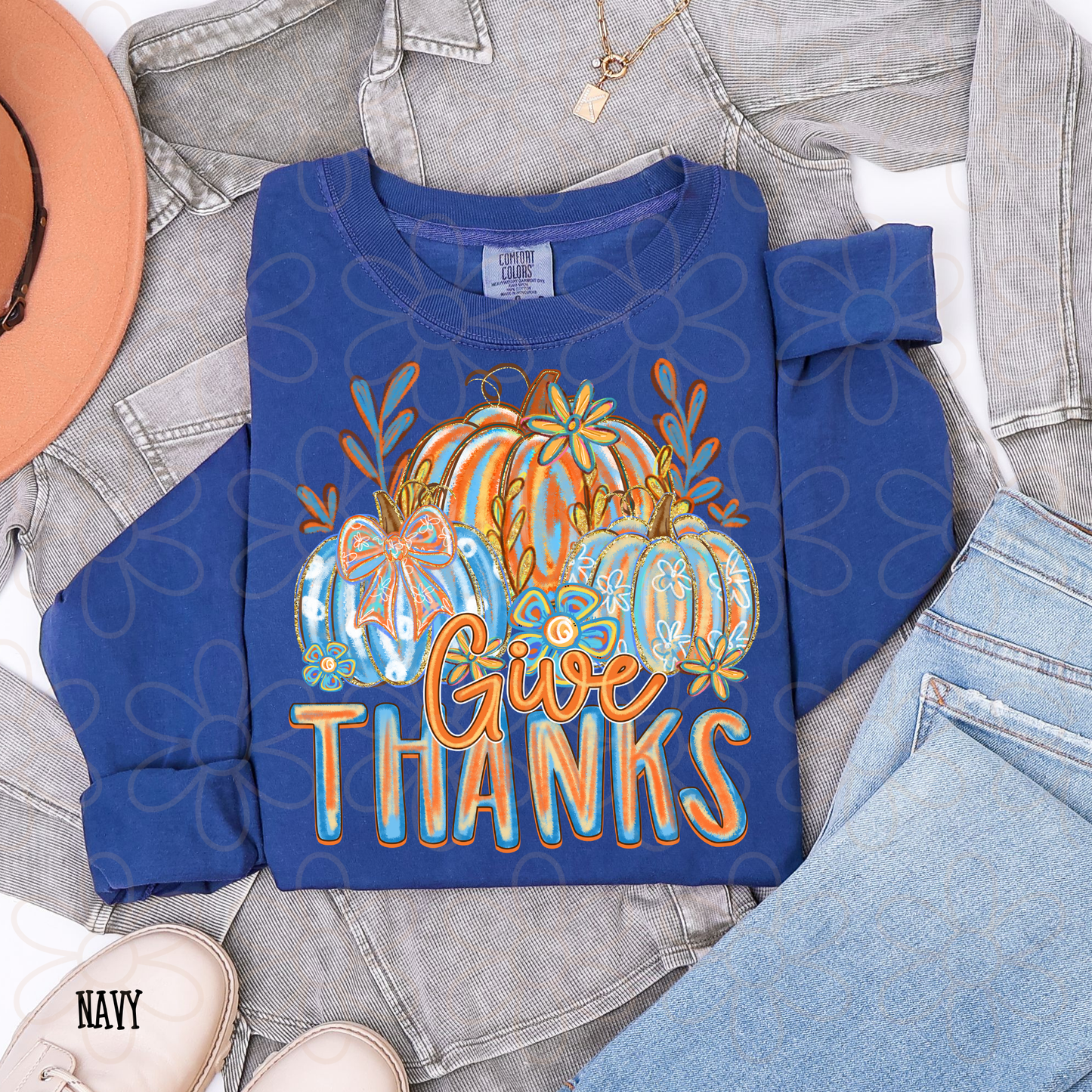 Give Thanks Blue Pumpkins Kids Completed Tee