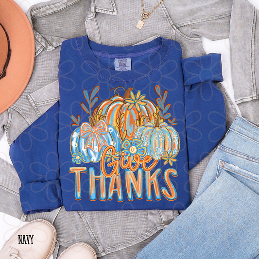 Give Thanks Blue Pumpkins Kids Completed Tee