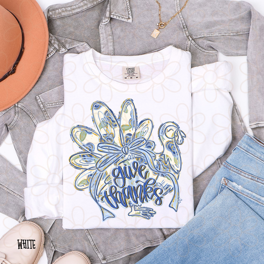 Give Thanks Blue Turkey Completed Tee