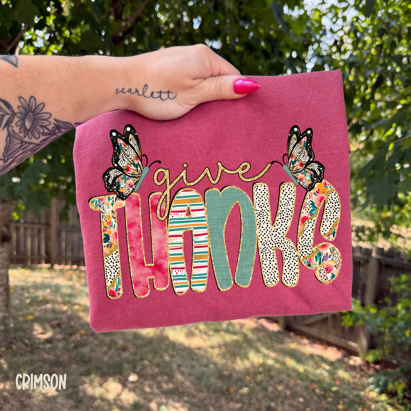 Give Thanks Butterflies Completed Tee