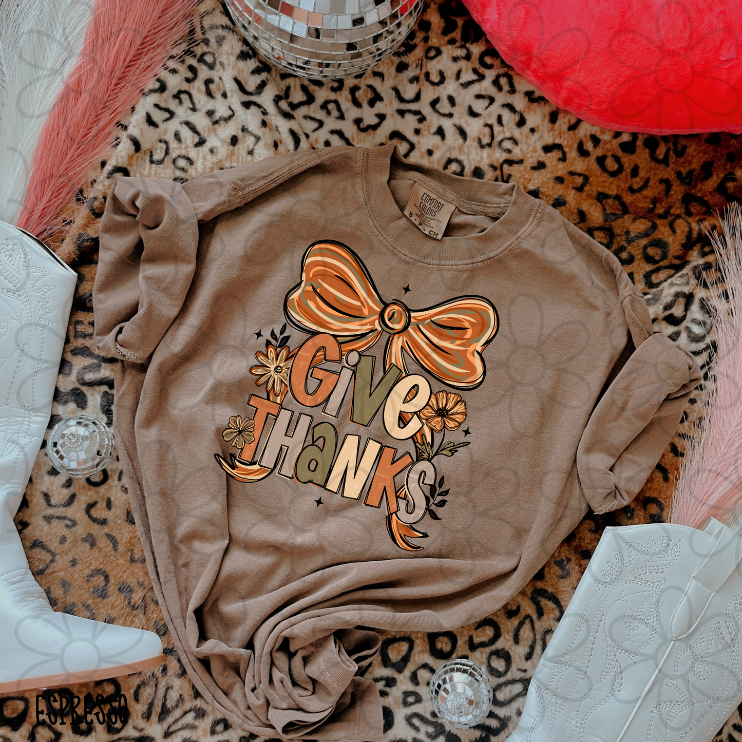 Give Thanks Fall Flowers Coquette Bow DTF Transfer