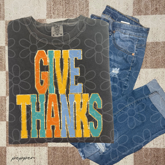 Give Thanks Fall Gold Colors Completed Tee