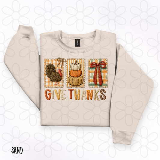 Give Thanks Fall Turkey Pumpkins Bow Completed Tee