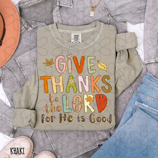 Give Thanks To The Lord For He Is Good Fall Gold Kids Completed Tee