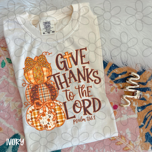 Give Thanks To The Lord Pumpkins Bows DTF Transfer