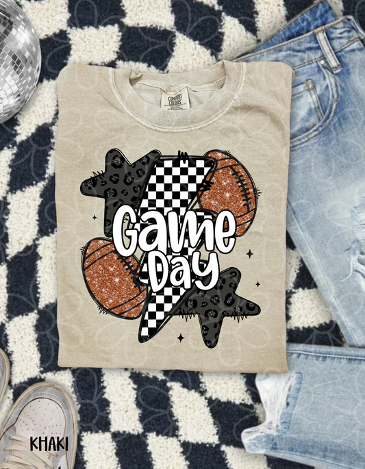 Glitter Football Game Day Leopard Stars Checkered Kids Completed Tee
