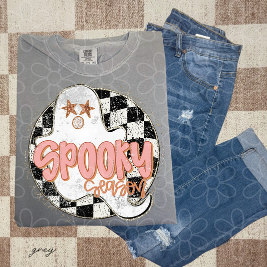 Glitter Ghost Spooky Season Checkered Kids Completed Tee
