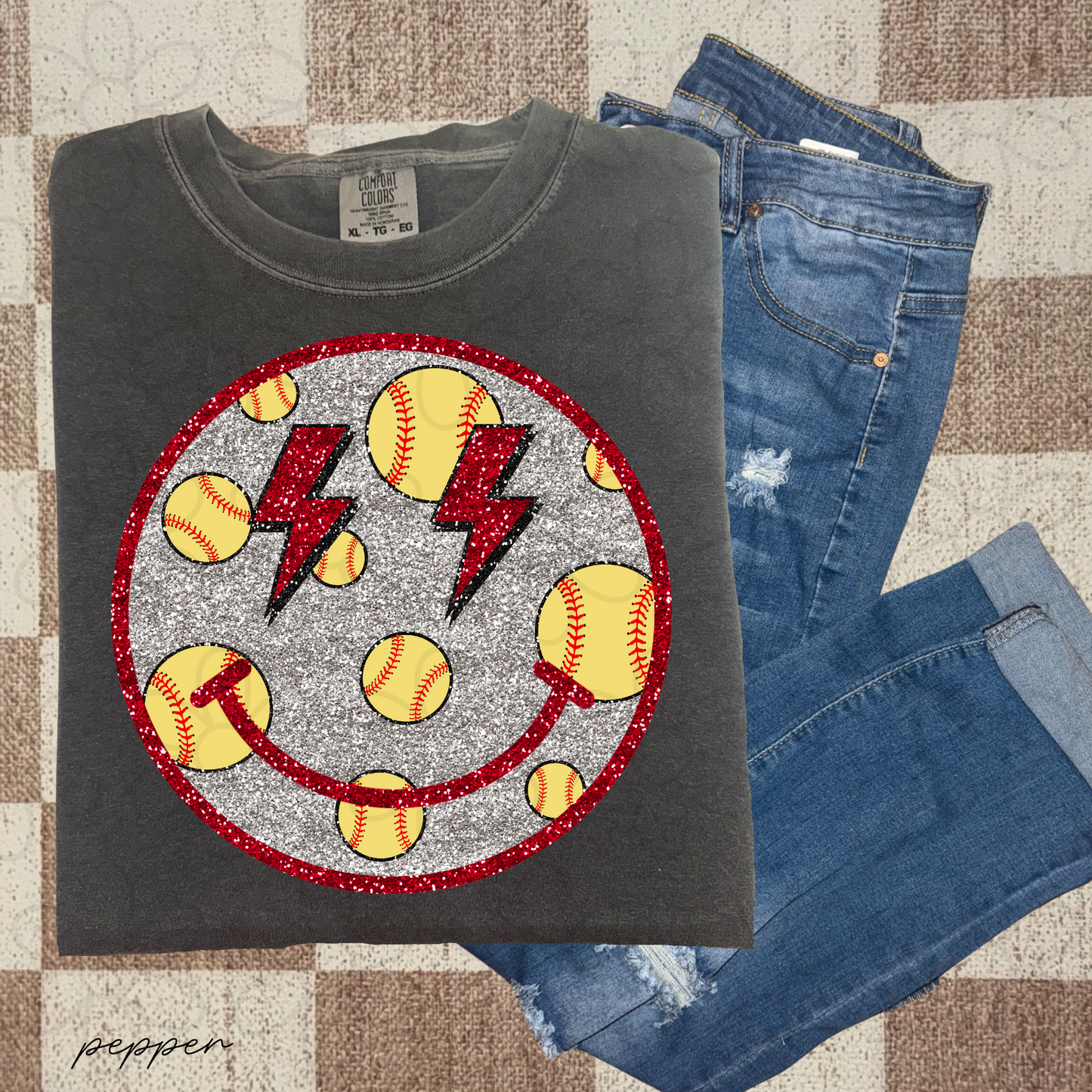 Glitter Sports Smiley (Multiple Options) Completed Tee