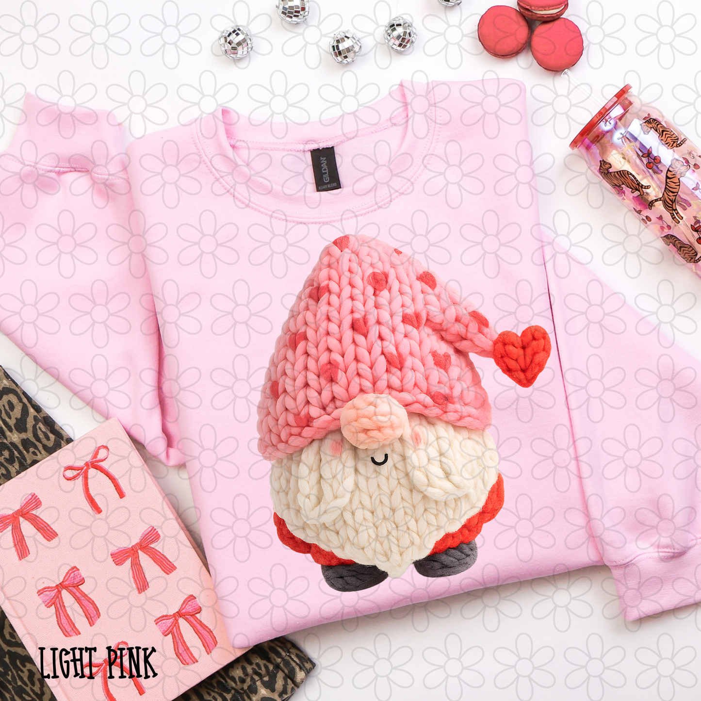 Gnome Pink Hat Hearts Completed Tee
