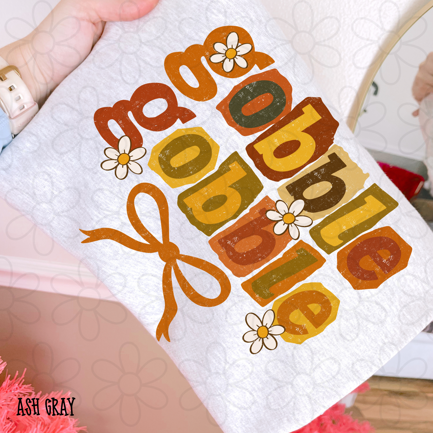 Gobble Gobble Ransom Flowers Bow Kids Completed Tee