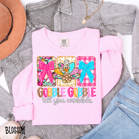 Gobble Gobble Till You Wobble Bows Kids Completed Tee