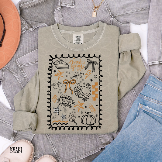 Gobble Til You Wobble Doodles Kids Completed Tee