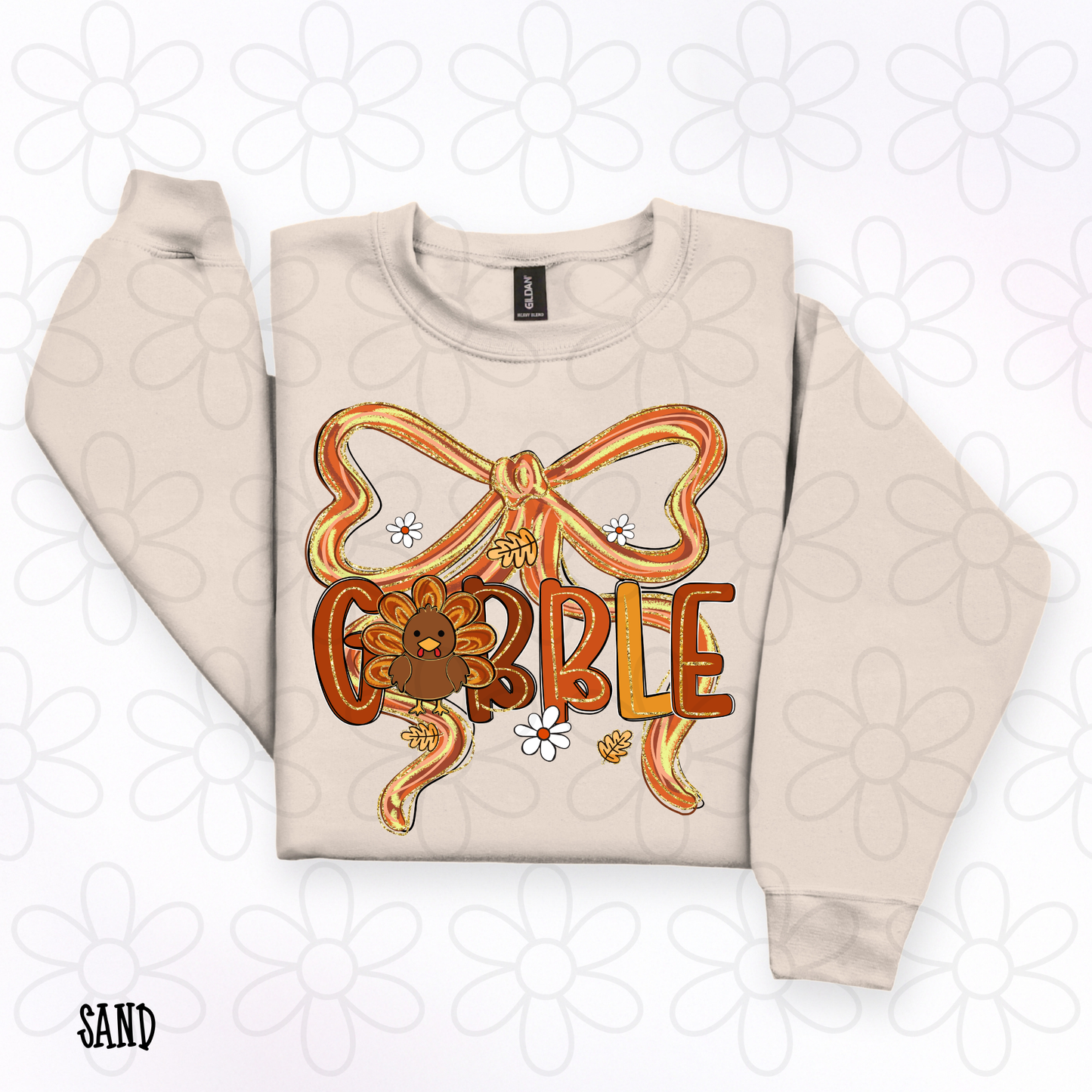 Gobble Turkey Watercolor Bow Orange Gold Kids Completed Tee