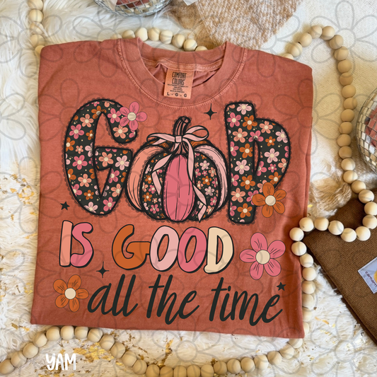 God Is Good All The Time Fall Floral Kids Completed Tee