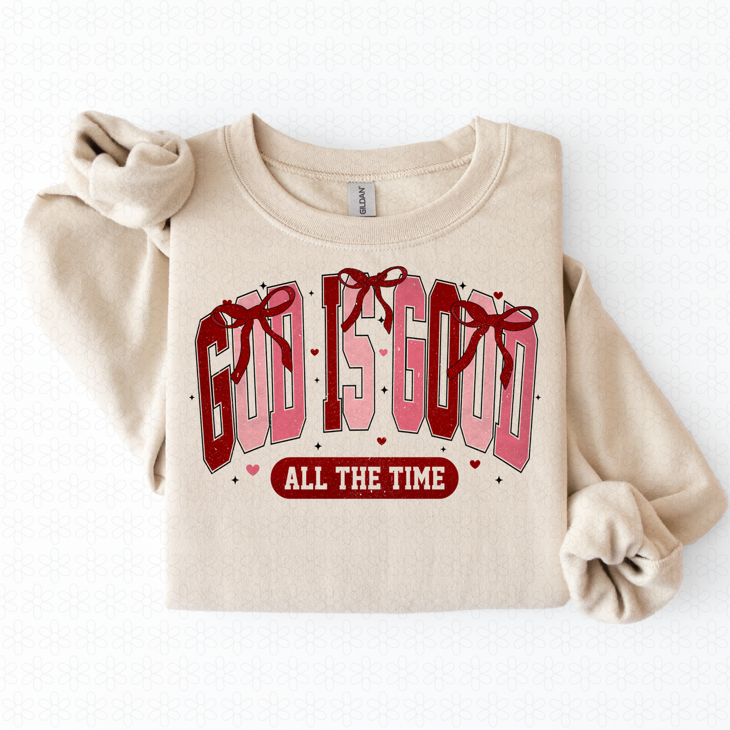God Is Good All The Time Pink Red Bows Completed Tee