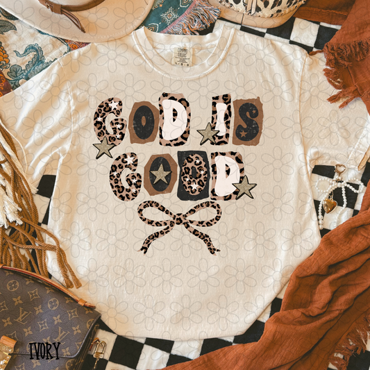 God Is Good Leopard Bow Stars DTF Transfer