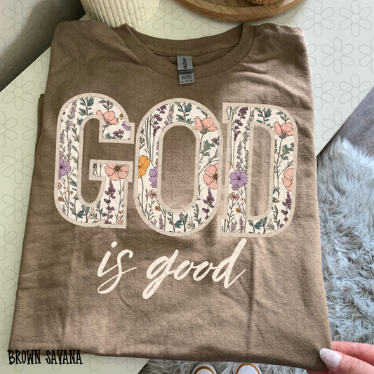 God Is Good Pink Purple Floral DTF Transfer